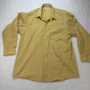 Van Heusen Dress Shirt mens 16.5 yellow Satin Stripe Wrinkle‎ Free Classic Fit